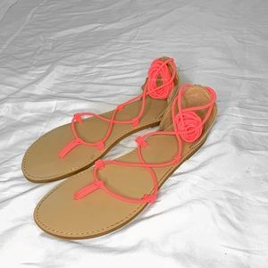 neon pink tie up sandals